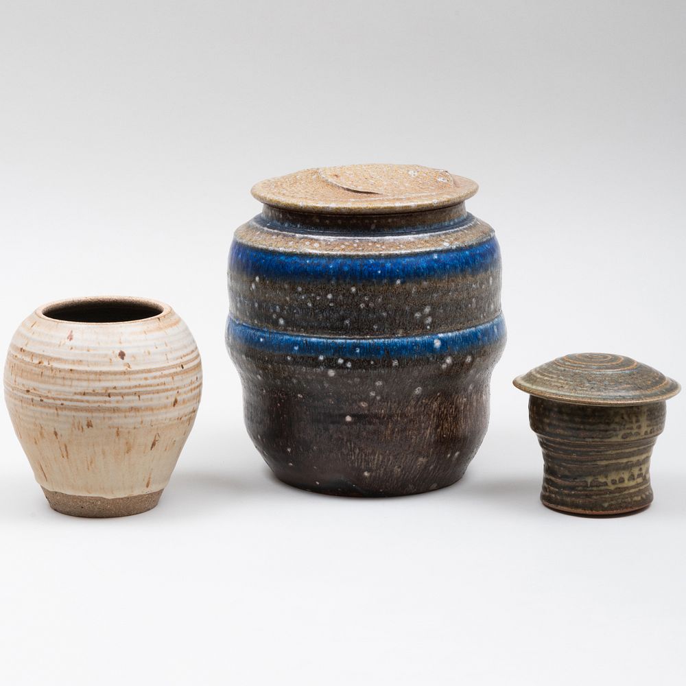 Appraisal: Three Karen Karnes Glazed Earthenware Vessels Two with impressed monogram