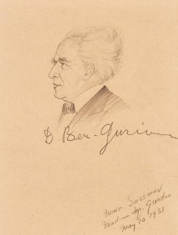 Appraisal: BEN-GURION DAVID Pencil drawing by Irving Sussman of David Ben-Gurion