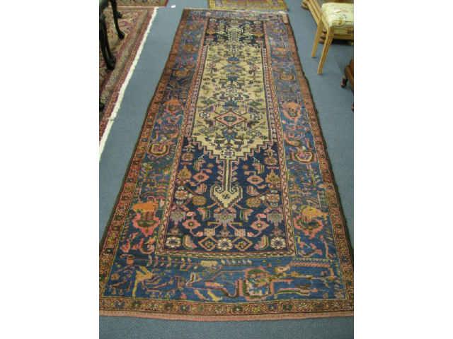 Appraisal: Hamadan Type Persian Handmade Runner animals geometrics stylized florals ivory