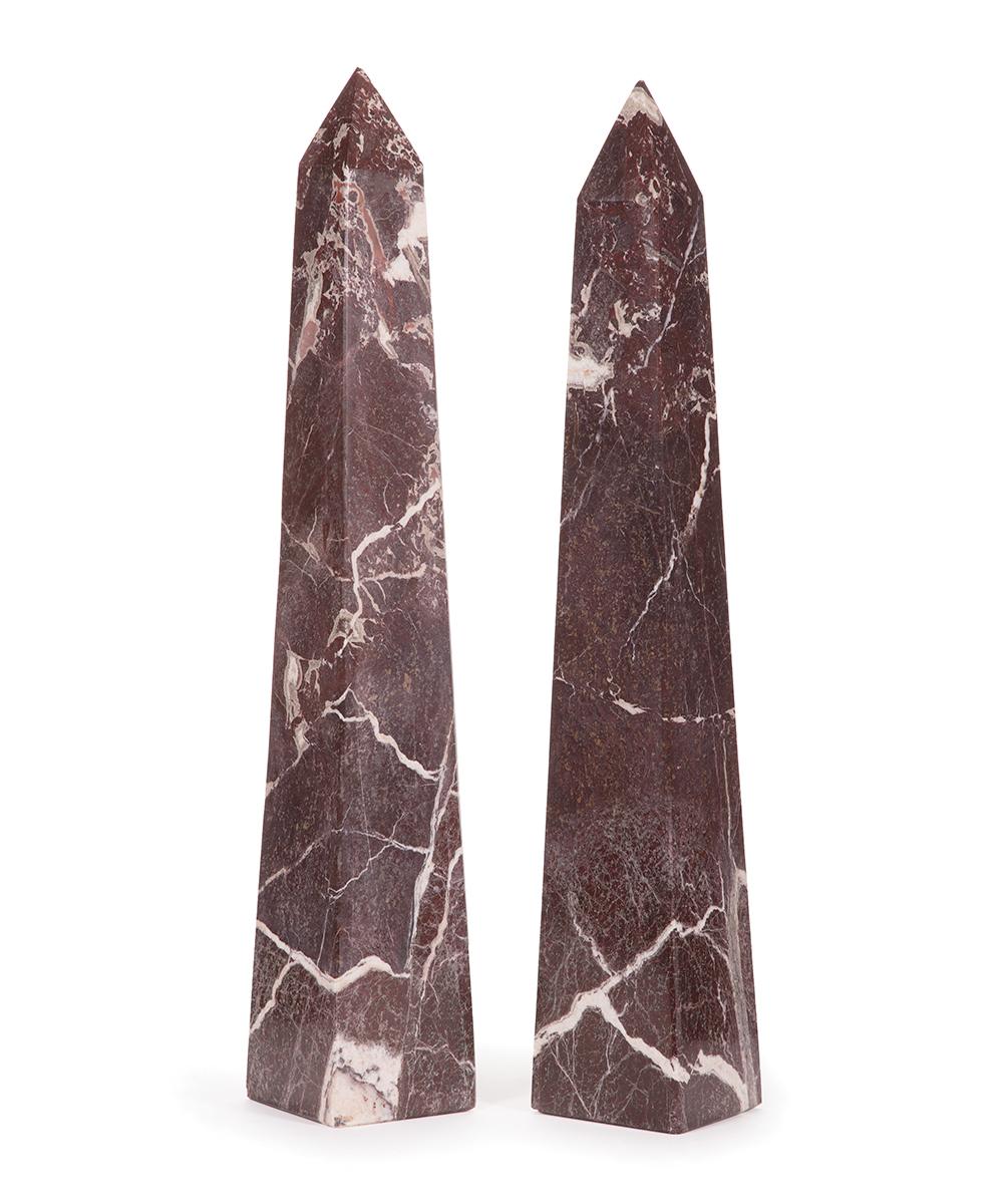 Appraisal: Pair of Continental Variegated Violet Marble Obelisks th c h