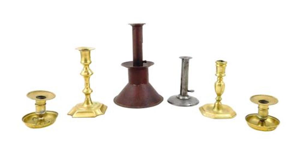 Appraisal: Six early candlesticks th and th C four brass and