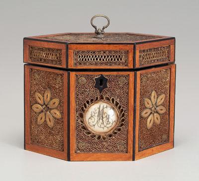 Appraisal: Fine hexagonal quillwork tea box finely worked panels with inlaid