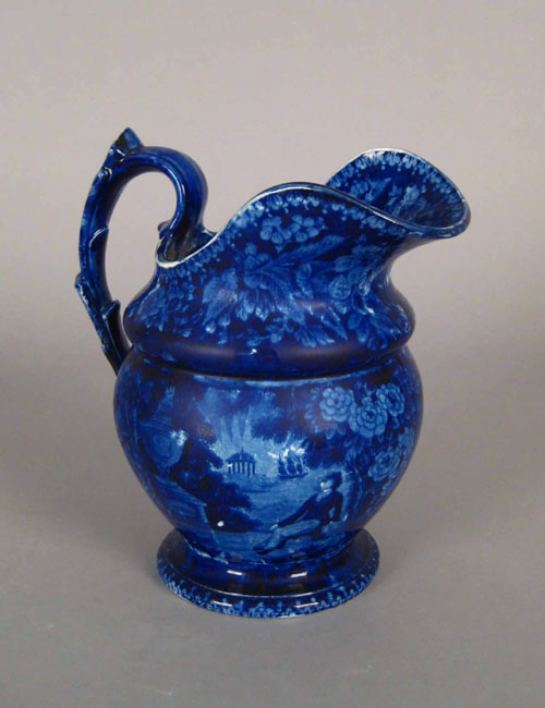 Appraisal: Historical blue Staffordshire pitcher th c depicting Lafayette at Franklins