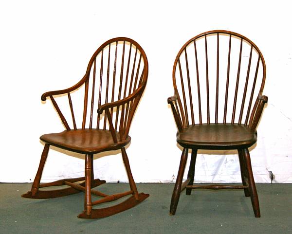 Appraisal: Two bamboo turned Windsor chairs one on later rockers th