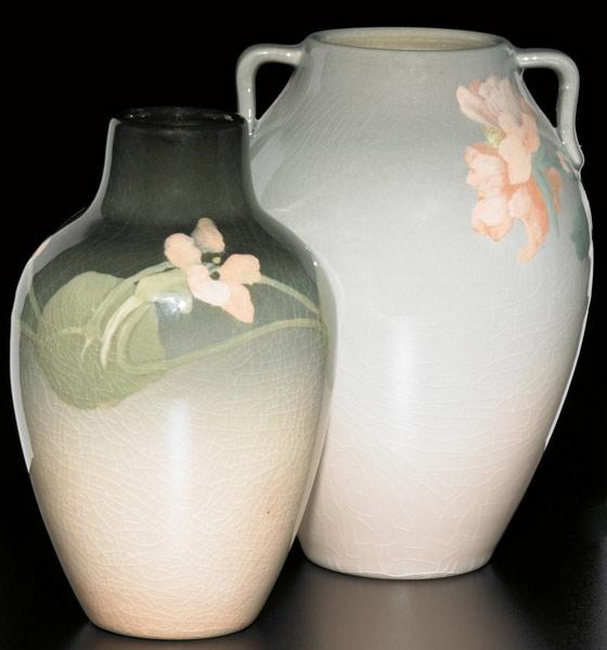 Appraisal: ROOKWOOD Two Iris glaze vases one painted by Irene Bishop