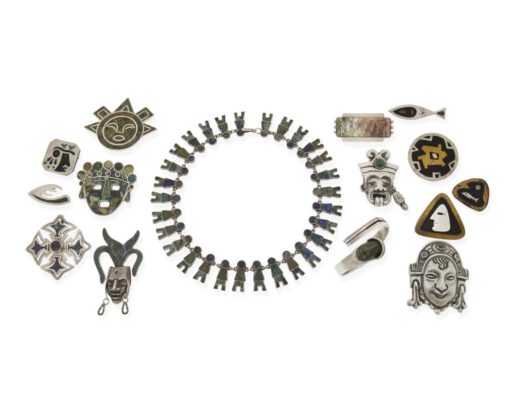 Appraisal: A large group of silver and inlay jewelry th Century