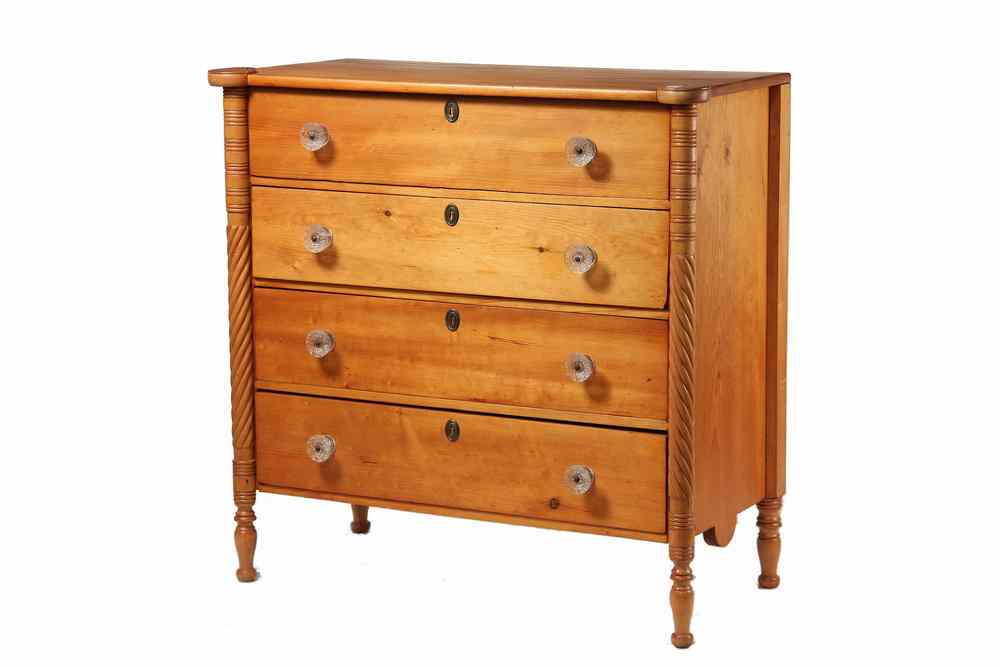 Appraisal: FOUR-DRAWER SHERATON CHEST - Four Drawer Country Sheraton Chest in