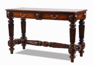 Appraisal: Carved console table with leather top Carved mahogany console table