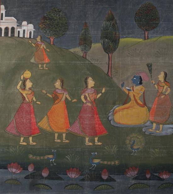 Appraisal: INDIAN SIX WOMEN IN LANDSCAPE WITH TREES Painted on cloth