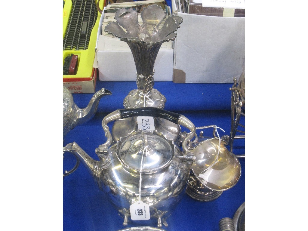 Appraisal: Lot comprising spirit kettle no stand part silver centrepiece and