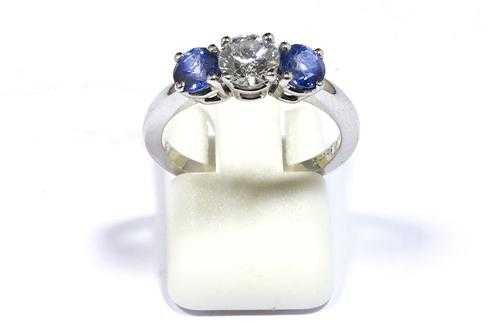 Appraisal: BRILLIANT-CUT DIAMOND AND SAPPHIRE RING White gold Classic Rivi re