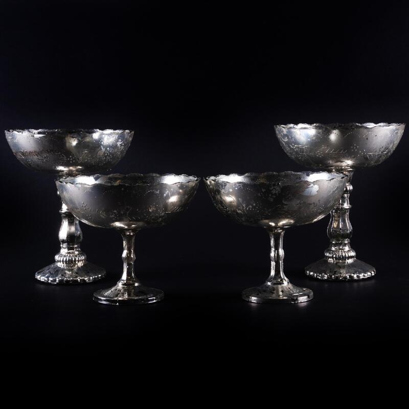 Appraisal: Two Pairs of Mercury Glass Tazza Unmarked The larger x