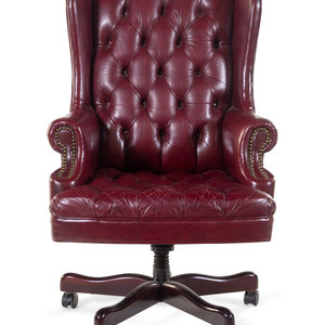 Appraisal: A Leather Upholstered Desk Chair th Century Height inches