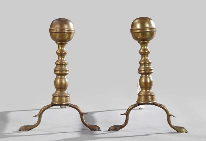 Appraisal: Good Pair of American Brass and Wrought-Iron Cannonball Andirons second