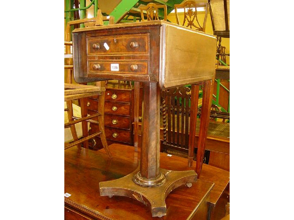 Appraisal: A th century mahogany drop leaf work table fitted with