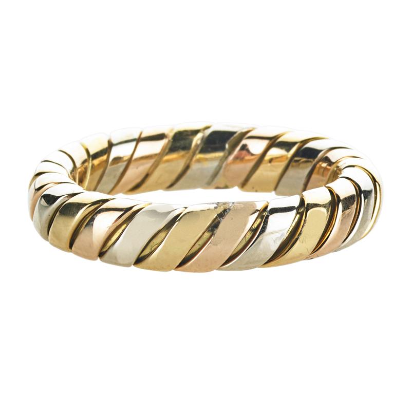 Appraisal: BULGARI TRICOLOR K GOLD TUBOGAS BAND Bright roped gold mm