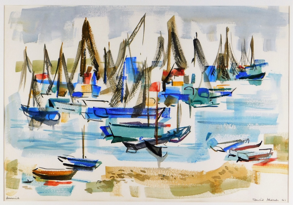 Appraisal: DAVID ALDRICH LESCONIL MODERNIST HARBOR PAINTING David AldrichRhode Island -