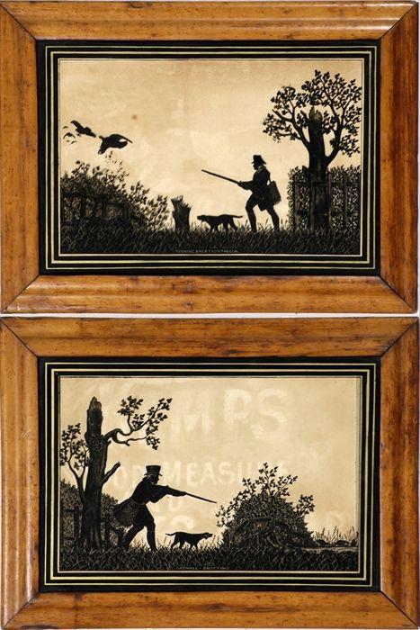 Appraisal: Two Reverse-Painted Glass Hunt Scenes Framed x in image