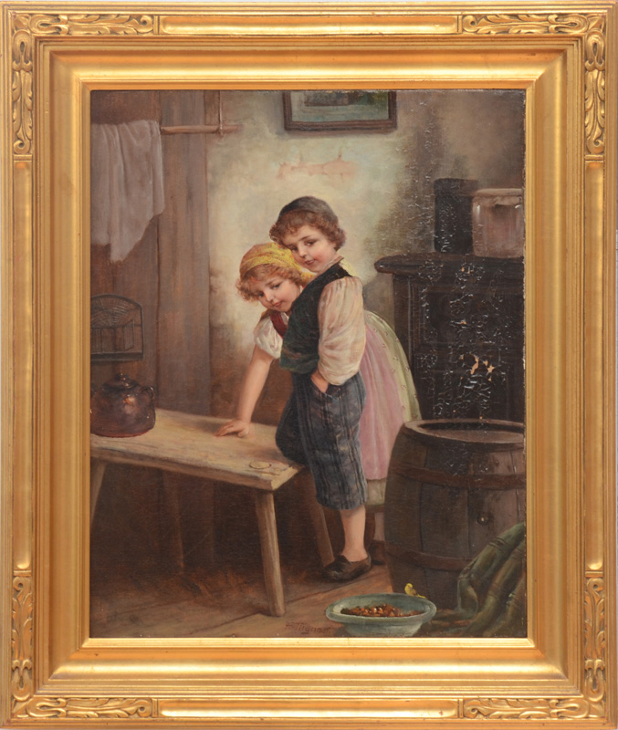 Appraisal: F Tilgner - Two Children in an Interior Oil on