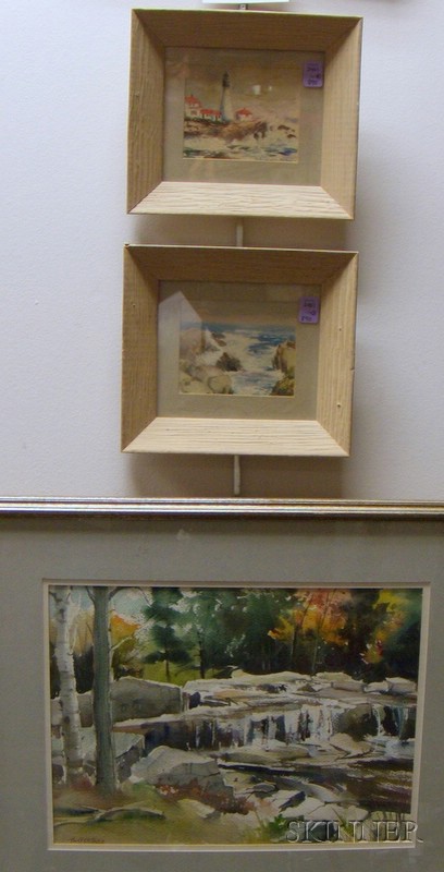 Appraisal: Three Framed Watercolors a pair of coastal views by Helen