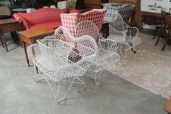 Appraisal: FIVE PIECES OF WIRE FURNITURE Similar pieces painted white and