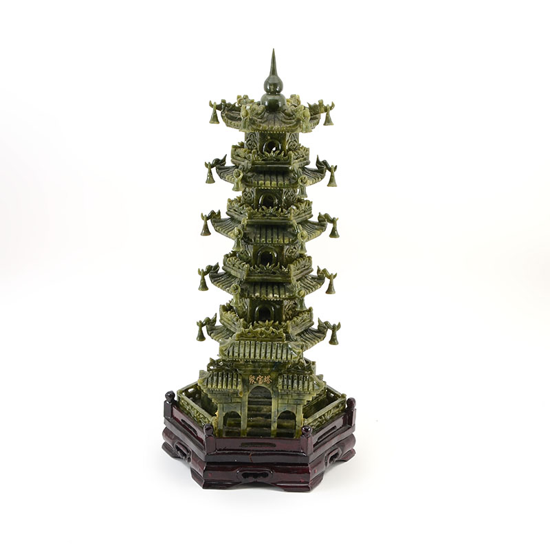 Appraisal: CARVED SPINACH JADE STORY PAGODA Chinese carved spinach jade or