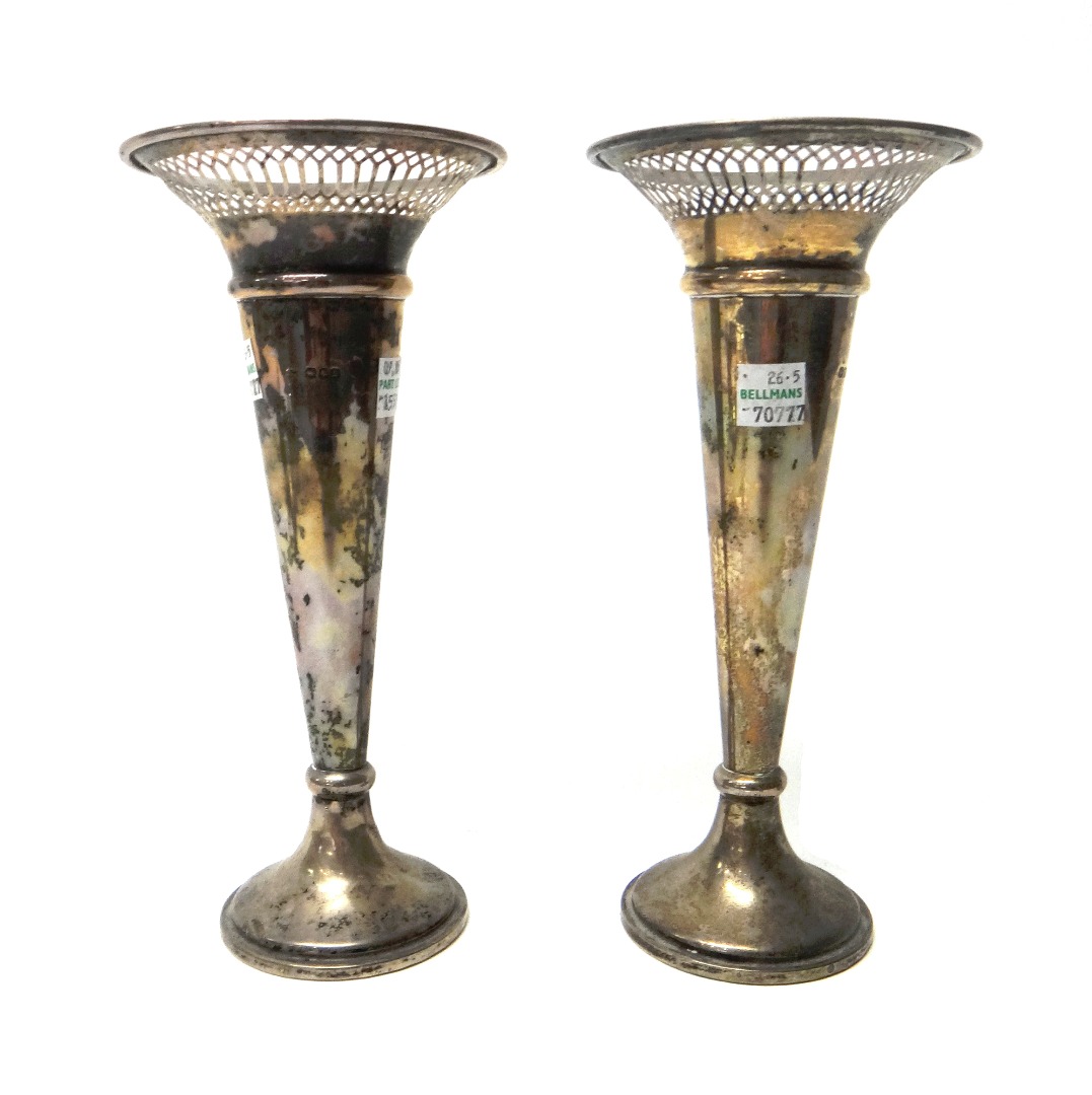 Appraisal: A pair of silver trumpet shaped vases each with a