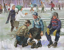 Appraisal: Elena Khmeleva Russian Contemporary Ice-rink Oil on canvas signed lower