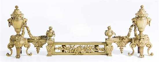 Appraisal: Pair Classical French gilt-bronze chenets with fender mid th century