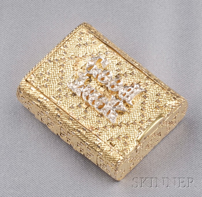 Appraisal: kt Gold and Rose-cut Diamond Pillbox the woven form with