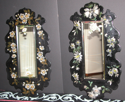 Appraisal: Pair of Victorian Paper Mache Decorated Mirrors th Century Unknown