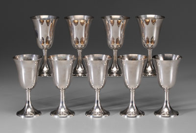 Appraisal: Set of Nine Sterling Goblets probably American th century flared