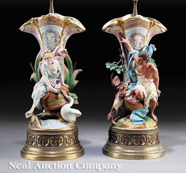 Appraisal: A Pair of Continental Porcelain and Bisque Figural Flare Vases