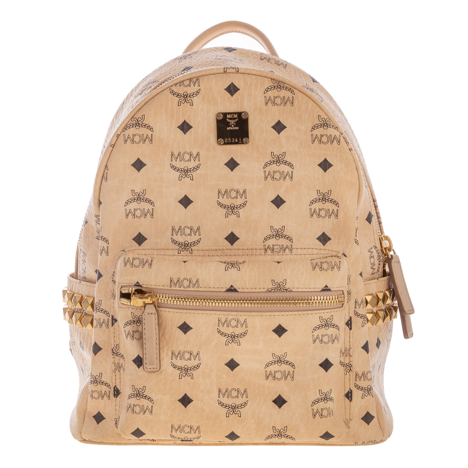 Appraisal: A MCM STARK SIDE STUDS BACKPACK A beige coated canvas