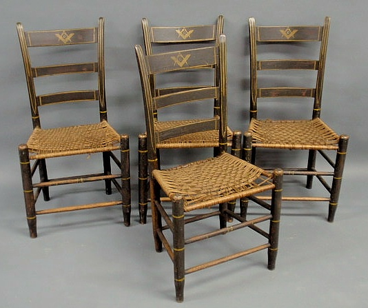 Appraisal: Set of four Masonic side chairs th c with original