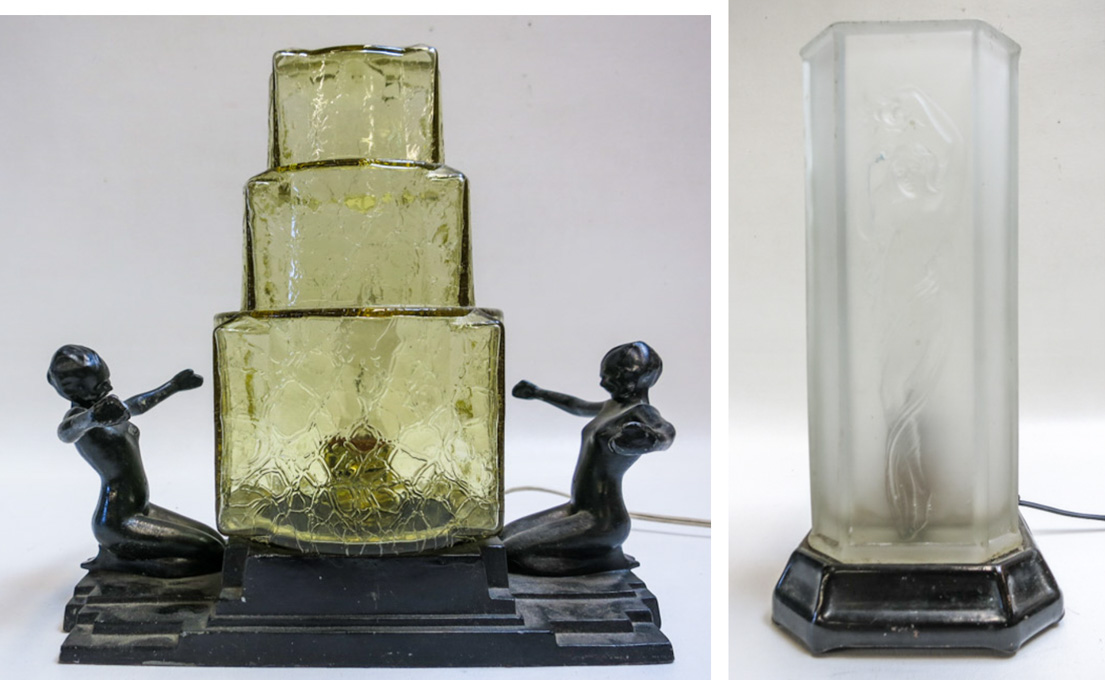 Appraisal: TWO VINTAGE ART DECO TABLE LAMPS the first a metal