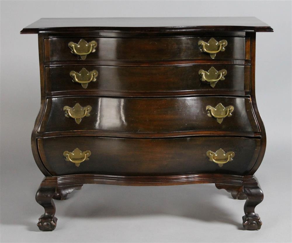 Appraisal: DUTCH COLONIAL STYLE MAHOGANY BOMBE CHEST TEMPLE GALLERIES JAMAICA having