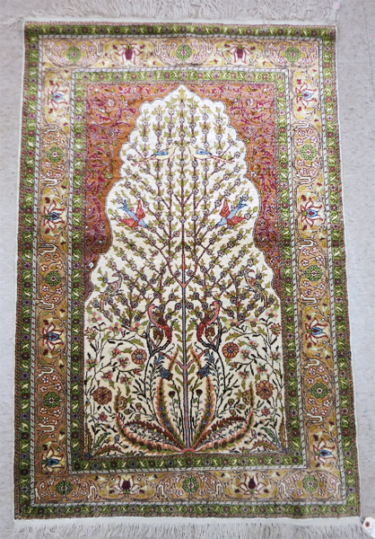 Appraisal: TURKISH SILK KAYSERI PRAYER RUG Kayseri Province Central Anatolia Turkey