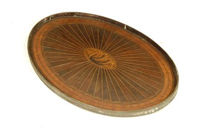 Appraisal: A George III mahogany and marquetry oval galleried brass bound