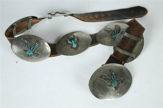 Appraisal: CONCHA BELT Ca Seven silver oval conchas decorated with stamped