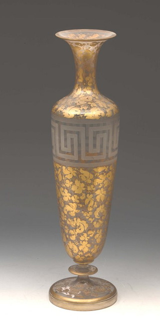 Appraisal: A TALL POSSIBLY STOURBRIDGE GLASS TAPERING VASE with allover gilt