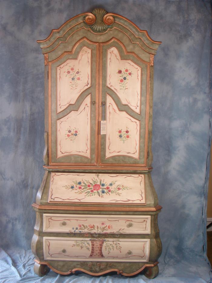 Appraisal: pc paint decorated Italian style secretary desk high wide Estimate