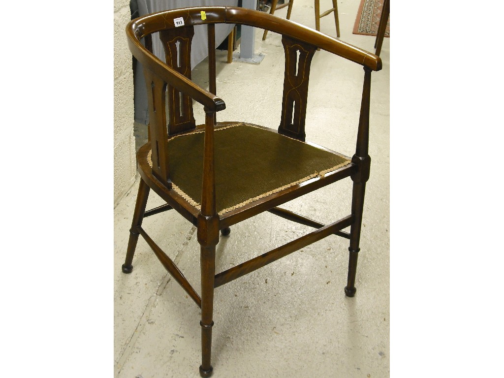 Appraisal: Edwardian mahogany open tub chair with three pierced splats inlaid