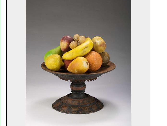 Appraisal: TURNED AND POLYCHROMED WOODEN TAZZA WITH STONE FRUIT Height of