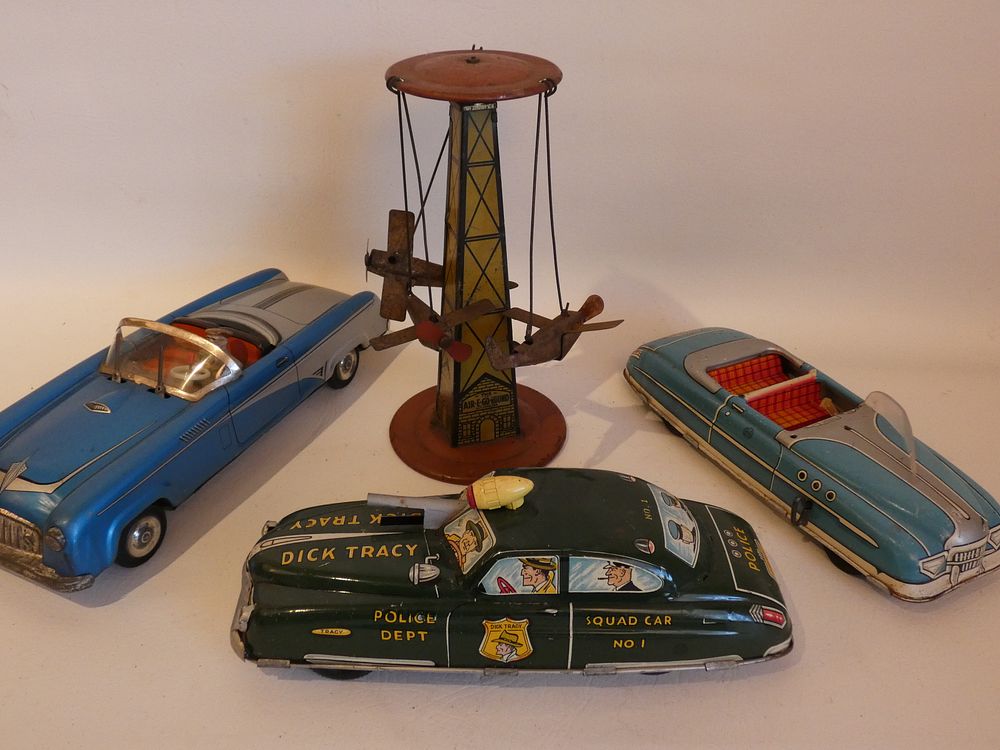 Appraisal: TIN MARX CARS REEVES PLANE TOY Lot of old metal