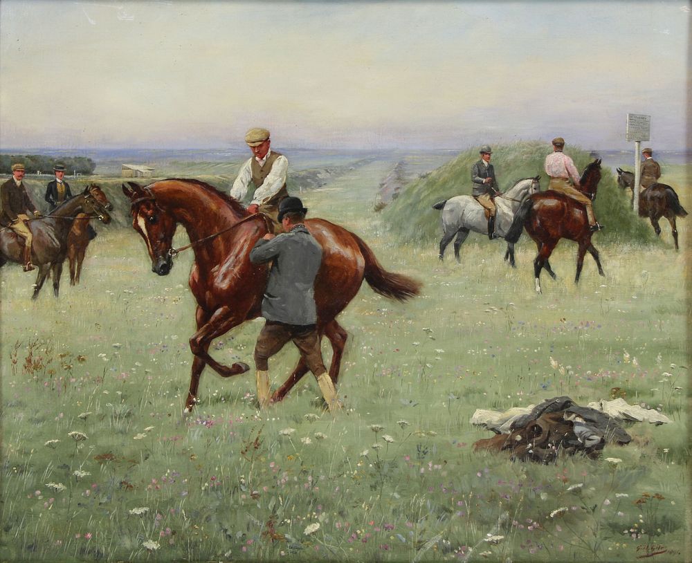 Appraisal: GODFREY DOUGLAS GILES BRITISH - Oil on Canvas Equestrian Scene