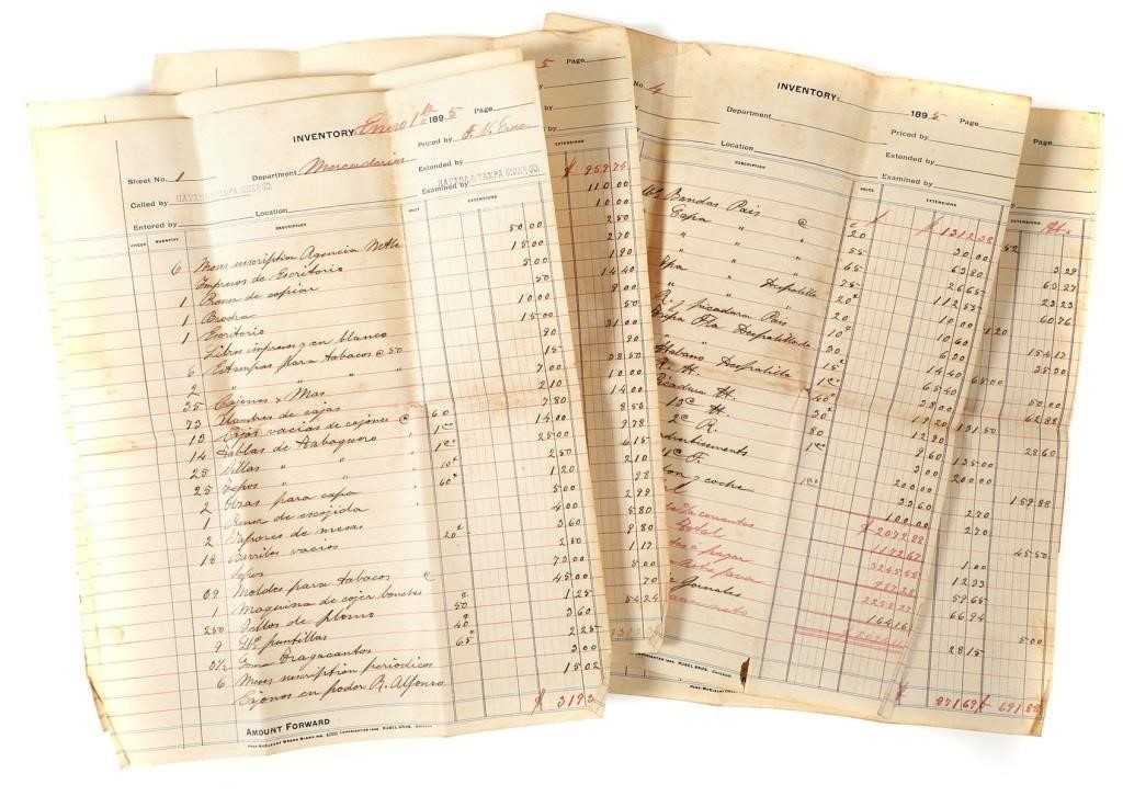 Appraisal: -dated inventory pages from the Havana Tampa Cigar Co From