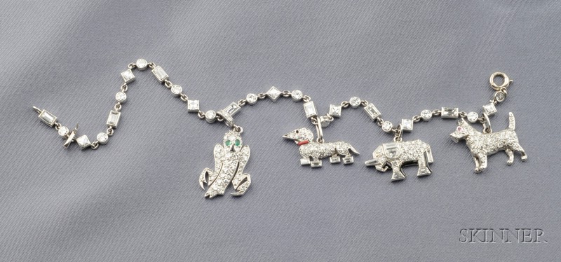 Appraisal: Group of Art Deco Platinum and Diamond Charms including a