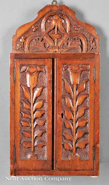 Appraisal: A Small American Folk Art Carved Pine Hanging Cupboard mid-