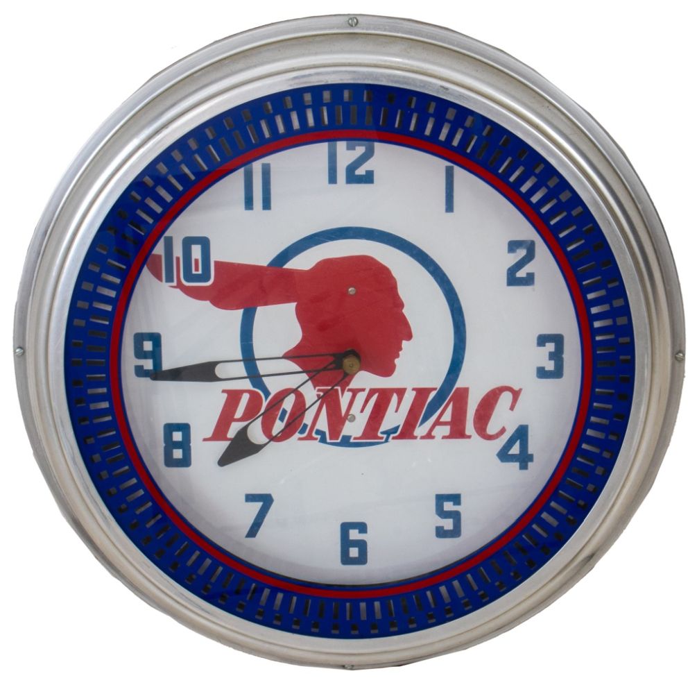 Appraisal: MODERN PONTIAC ADVERTISING CLOCK WITH NEON Large modern Pontiac advertising